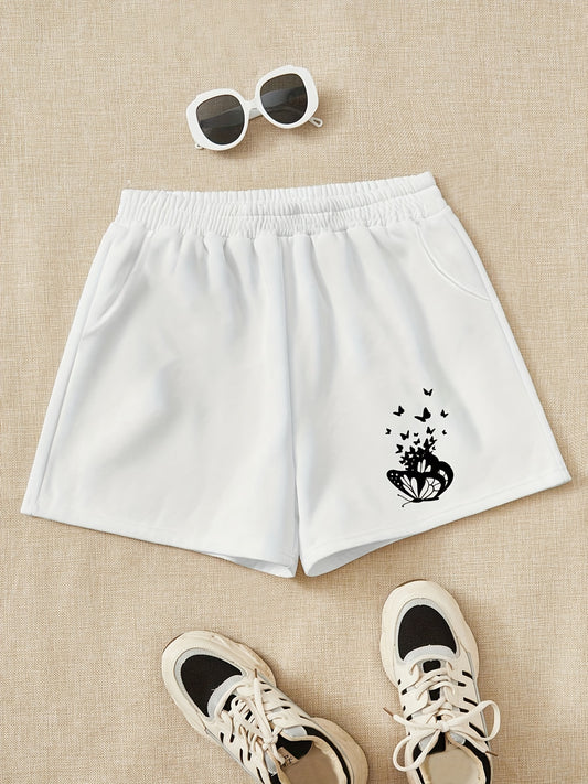 Girls Shorts Tiny Butterflies Print Casual Sweat Shorts Comfy Fit Elastic Waist