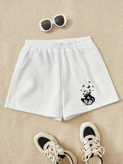 Girls Shorts Tiny Butterflies Print Casual Sweat Shorts Comfy Fit Elastic Waist