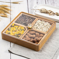 Bamboo Divided Serving Tray With Lid & Removable Dividers