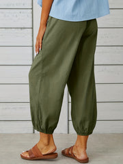 Button Front Drawstring Pants with Dual Pockets