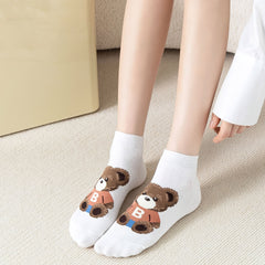 5 Pairs Women's Bear Boat Short Cotton Ankle Socks