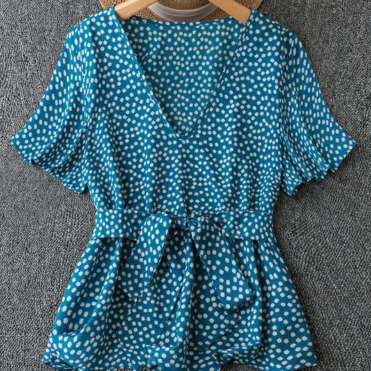  Ditsy Floral Print V Neck Flare Blouse