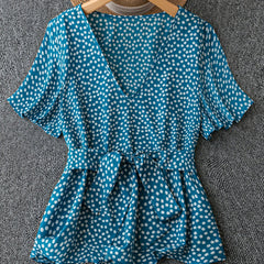  Ditsy Floral Print V Neck Flare Blouse