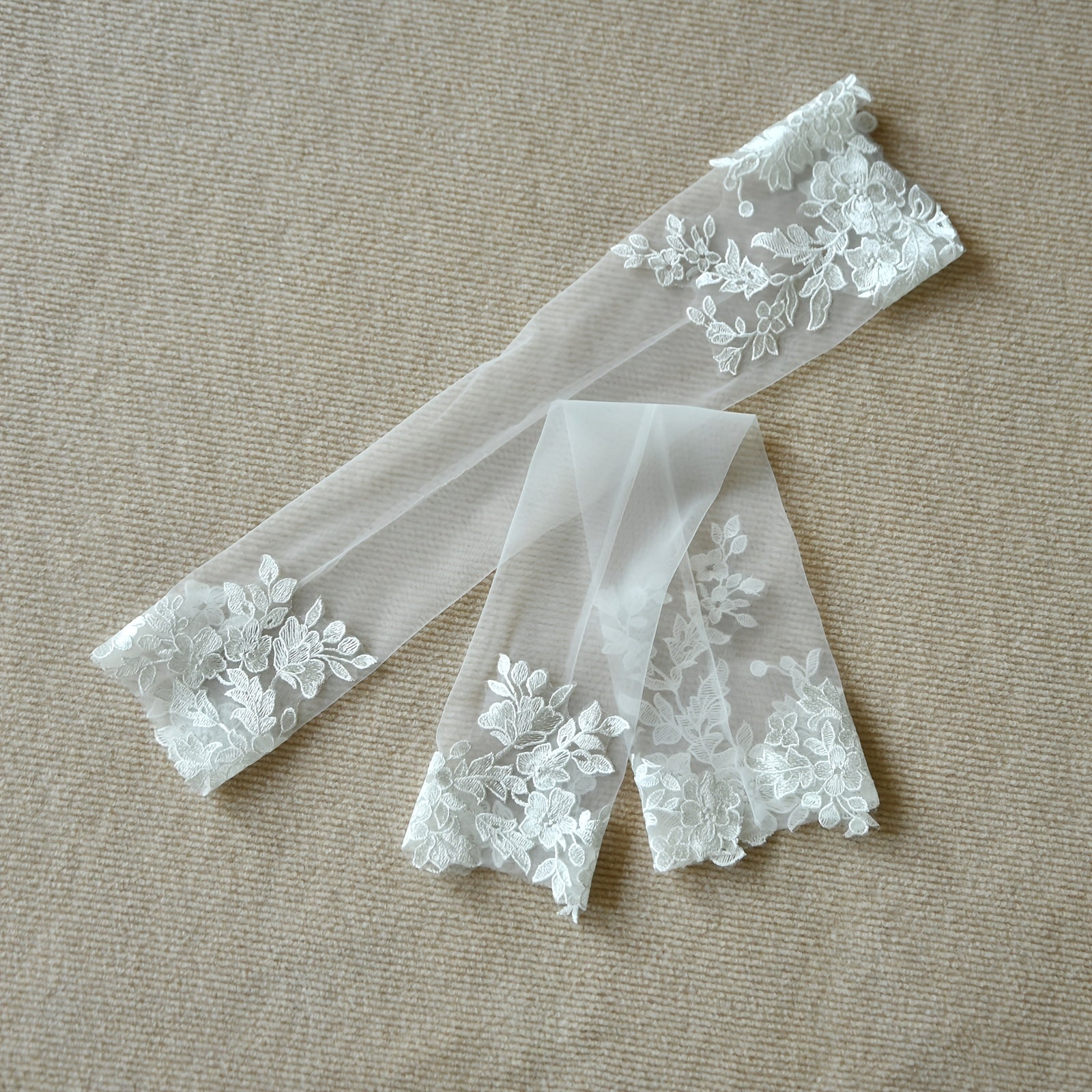 Bride Wedding Arm Sleeve Long Floral Sheer Cuff for Brides Formal Events