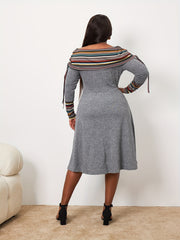 Boho Plus Geometric Print Drawstring Ruched Dress
