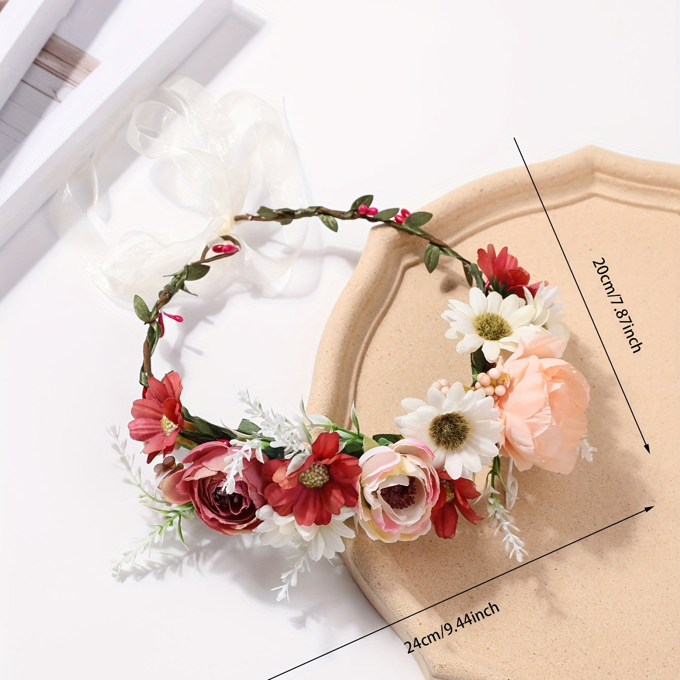 Boho Flower Leaf Berry Wreath Headband for Wedding Travel Costume