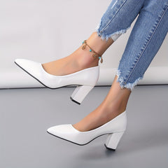 Women's Point Toe Slip On Pumps Solid Dress Heels