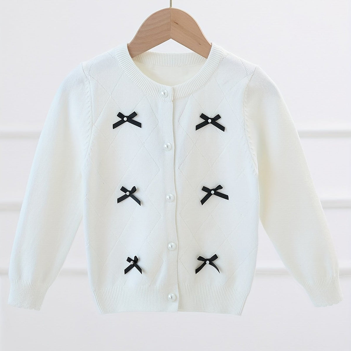 Girls' Sweet Bowknot Knit Cardigan for Spring and Fall