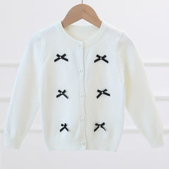 Girls' Sweet Bowknot Knit Cardigan for Spring and Fall