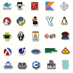 50pcs Cartoon Programmer Stickers Waterproof Vinyl Tech Designs for Water Bottle