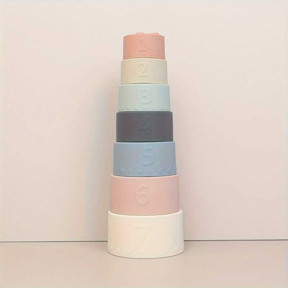 7 Piece Silicone Number Stacking Cups Educational Toys for 0-3 Years