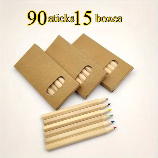 90 Mini Colored Pencil Sets - Portable Short Thick Wooden Pole Colored Pencils