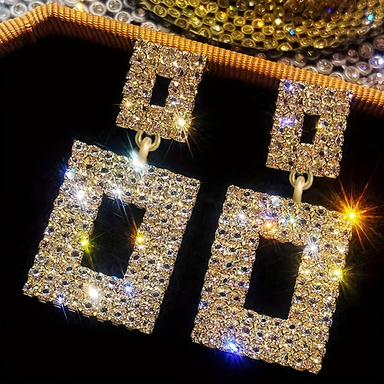 Geometric Square Stud Earrings Drop Wedding Crystal Earrings