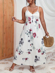 Women's Plus Floral Print V Neck Slight Stretch Cami Maxi Dress