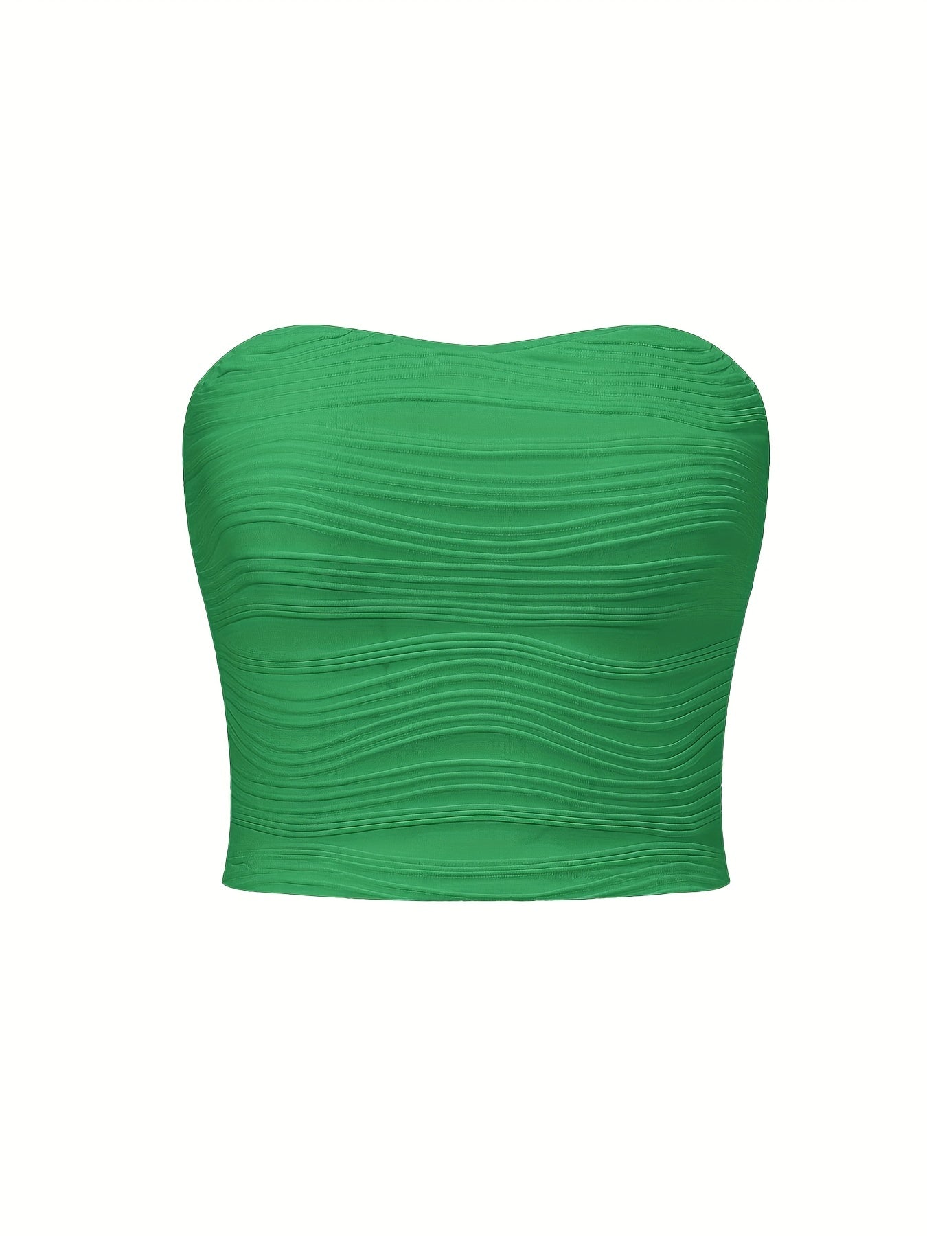 Wavy Textured Tube Top Off Shoulder Slim Top