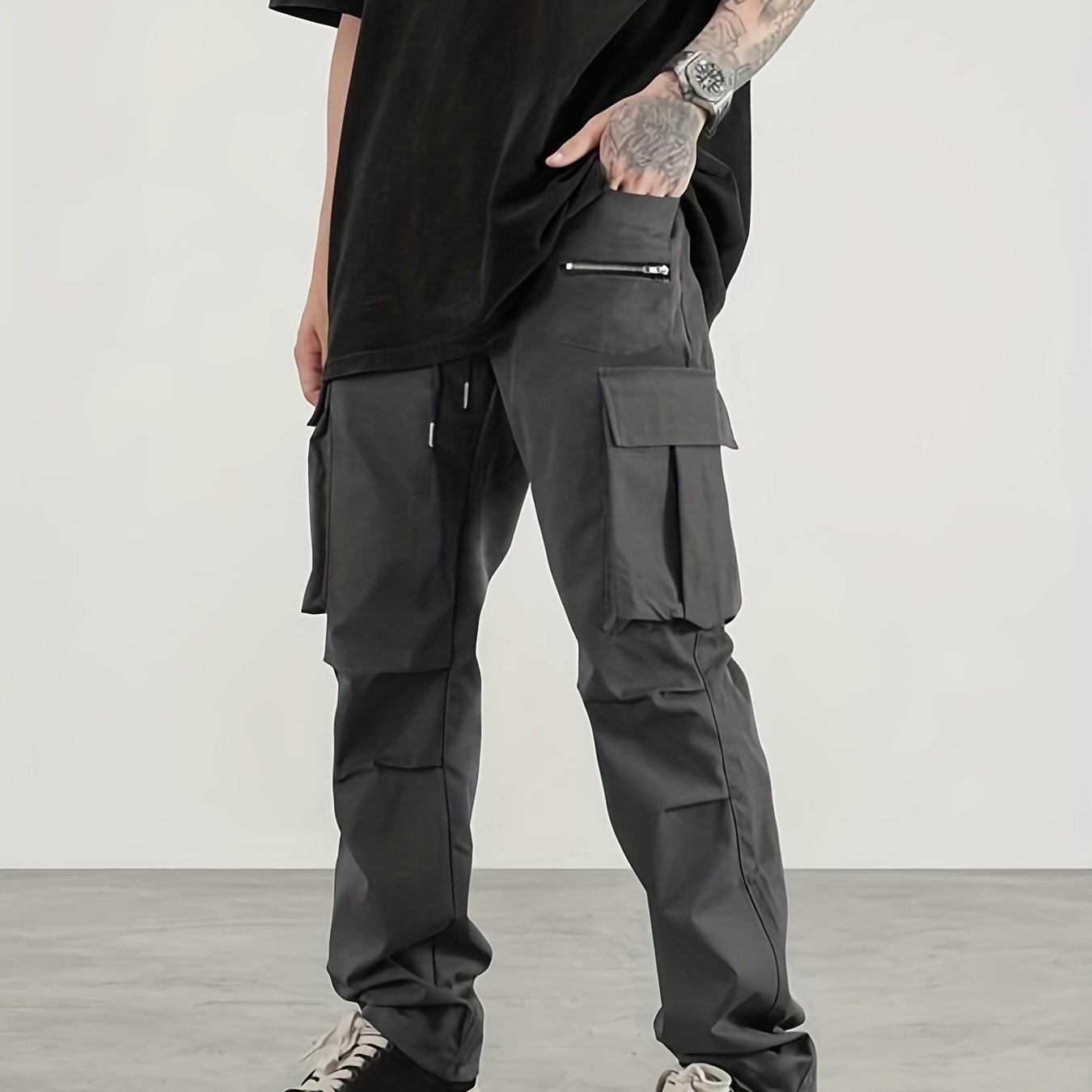 Men's Cargo Pants Regular Pocket Waist Drawstring Work Pants