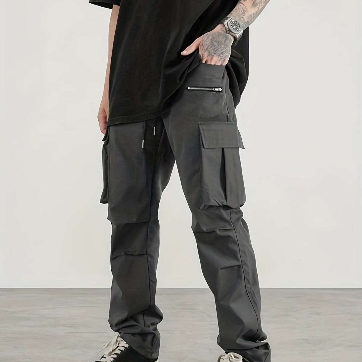 Men's Cargo Pants Regular Pocket Waist Drawstring Work Pants