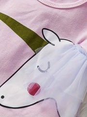 2 Pcs Toddler Girls Unicorn Top T Shirt Rainbow Tutu Skirt Set