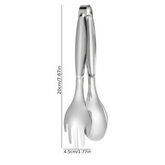 Stainless Steel Food Clip 3-In-1 Fork & Spoon Tong Kitchen BBQ Tong