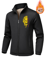 Men's Rose Print Fleece Zip Up Jacket Thermal Outerwear For Winter