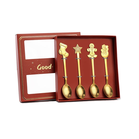 4pcs Christmas Cutlery Set Stainless Steel Coffee Spoon Mug Spoon