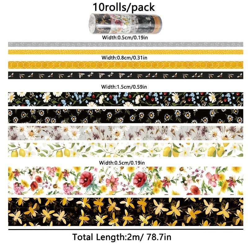 10pcs Bee Themed Decorative Paper Tape DIY Crafts Gift Wrapping Scrapbooking