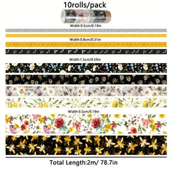 10pcs Bee Themed Decorative Paper Tape DIY Crafts Gift Wrapping Scrapbooking