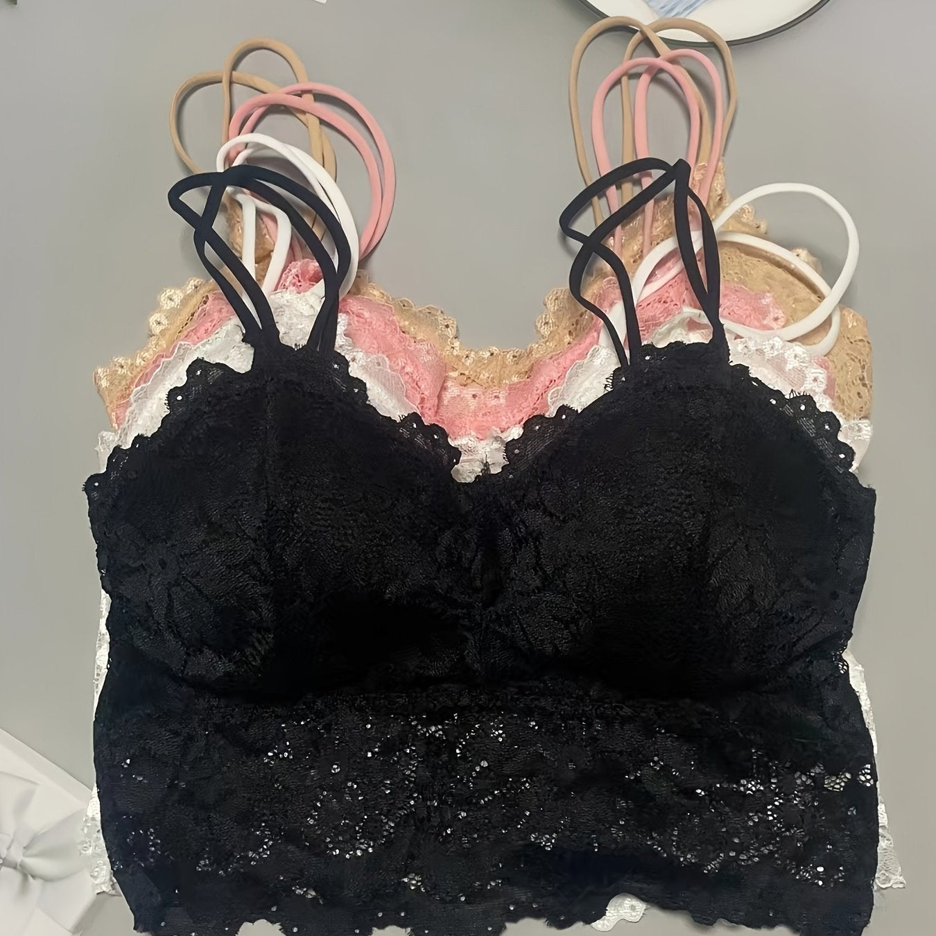 4pcs Wireless Lace Bras Comfy & Breathable Women's Lingerie