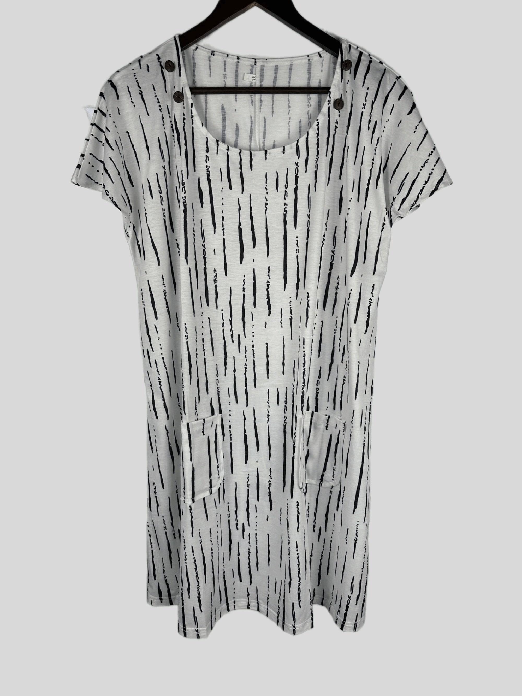  Casual Dress Women's Plus Strip Print Button Decor Short Sleeve