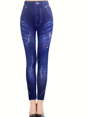 Denim Print High Waist Leggings for Women