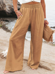  Ruched Wide Leg Pocketed Pants