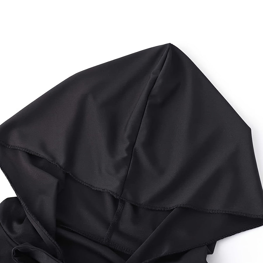 Gothic Solid Slit Hooded Cape Halloween Dress