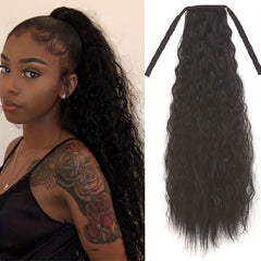 Long Curly Wavy Ponytail Extensions with Ribbon Tie for Daily Use