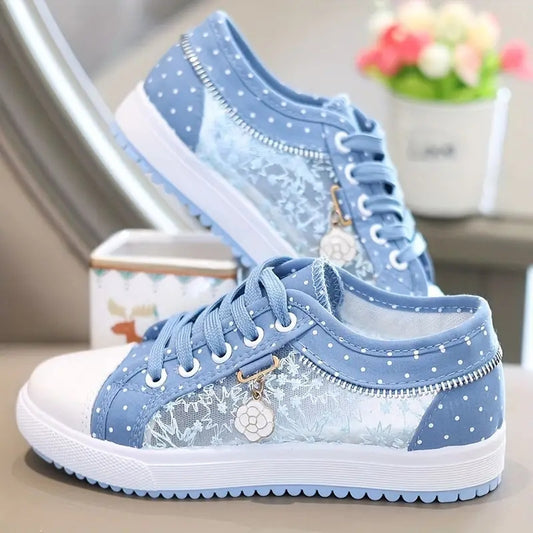 Stylish Mesh Embroidery Sneakers with Metal Flower Decor