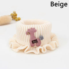 Girls Knitted Ruffled Scarf With Giraffe Patch Winter Neck Protector