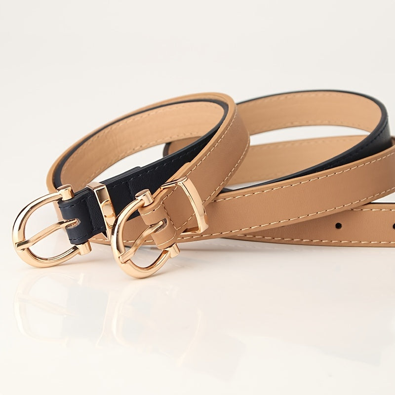 Stylish Leather Belt with Golden Metal Buckle for Women