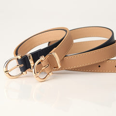 Stylish Leather Belt with Golden Metal Buckle for Women