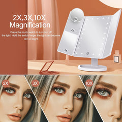 LED Makeup Mirror 1x2x3 Magnification Touch Control Dual Power Supply