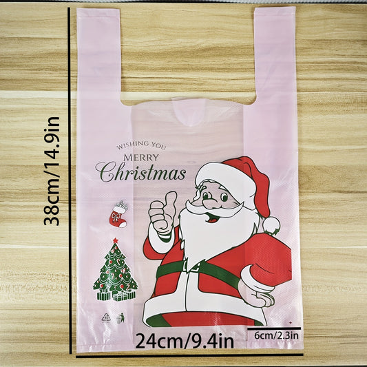 50pcs Pink Christmas Bags Santa Claus Printed Plastic Bags