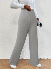  Solid Ribbed High Rise Wide Leg Pants