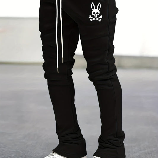 Men's Bell Bottom Pants Skull Pattern Slim Fit Streetwear