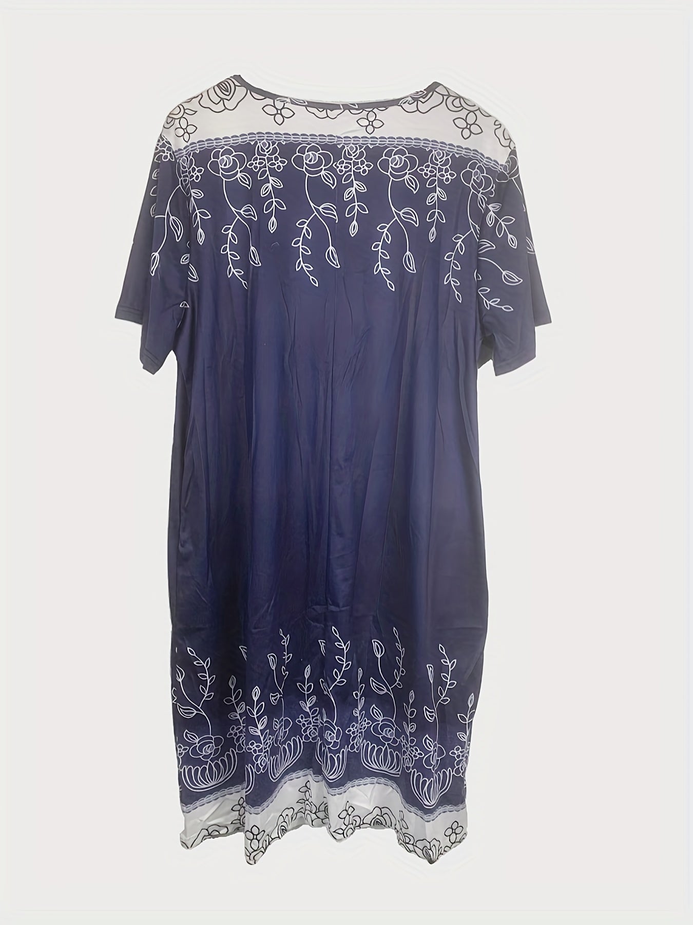 Women's Plus Floral Print Short Sleeve Dress With Pockets