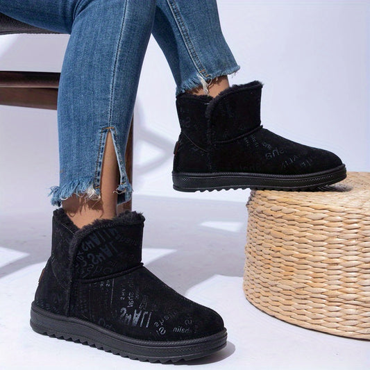 Women's Plush Lined Snow Boots - Warm Winter Ankle Boots