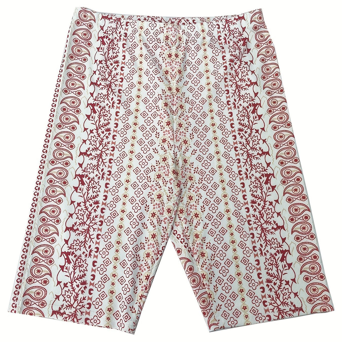 Paisley Print Wide Leg Shorts Elastic Waist Casual Women's Clothing