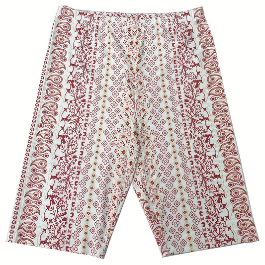 Paisley Print Wide Leg Shorts Elastic Waist Casual Women's Clothing