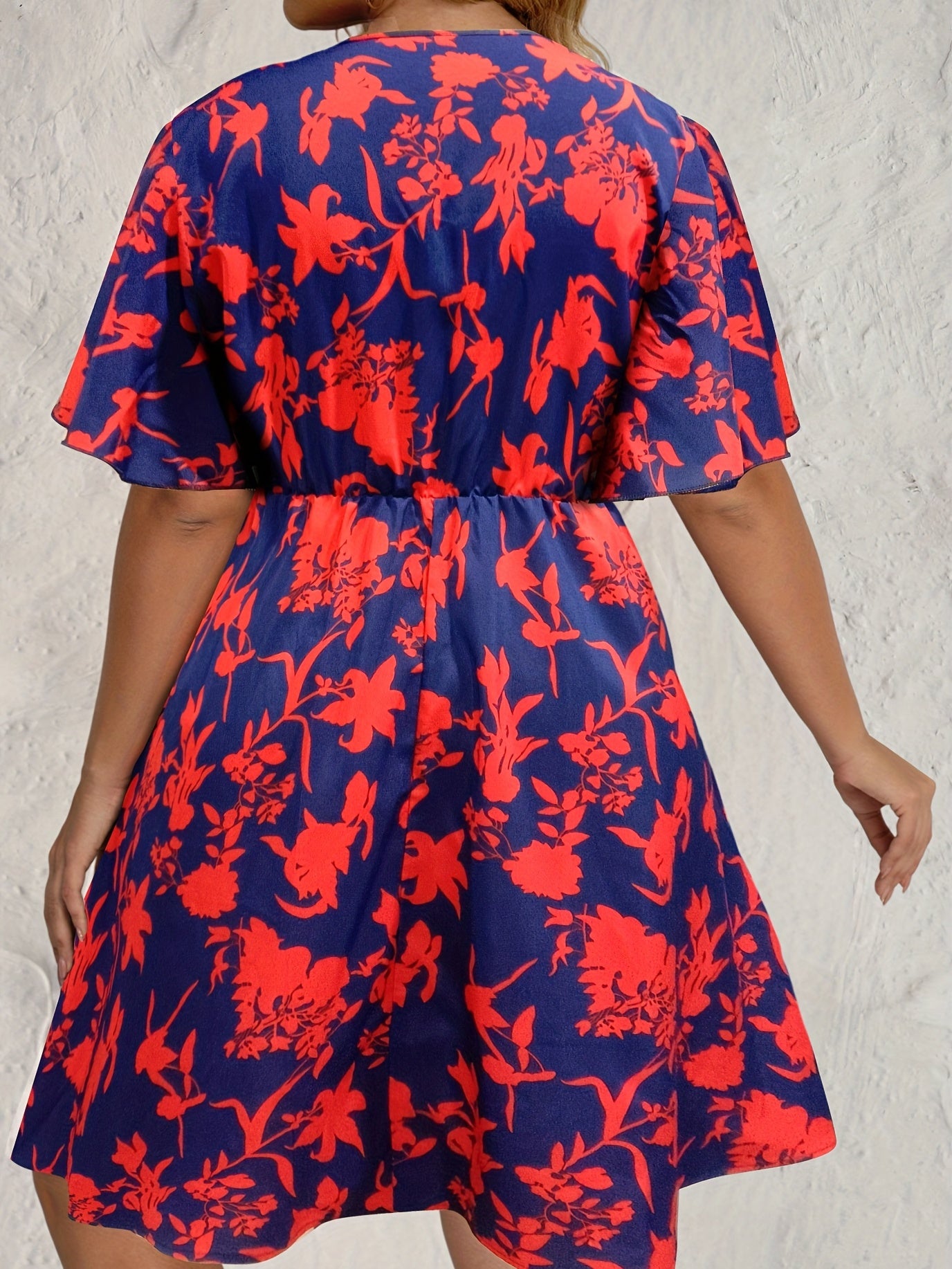  Floral Print Flutter Sleeve Midi Dress