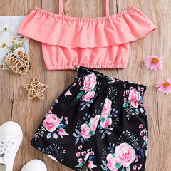 Toddler Girls Cold Shoulder Crop Top & Floral Shorts Set