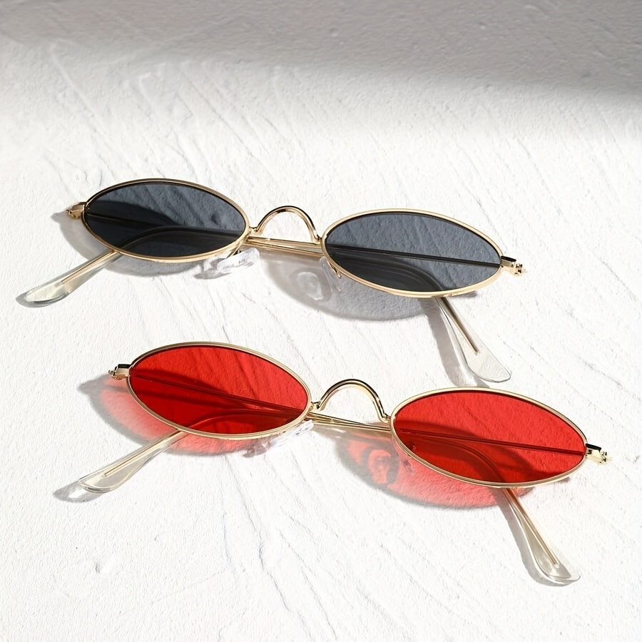Oval Metal Frame Sunglasses For Women Men Tinted Lens Glasses UV400