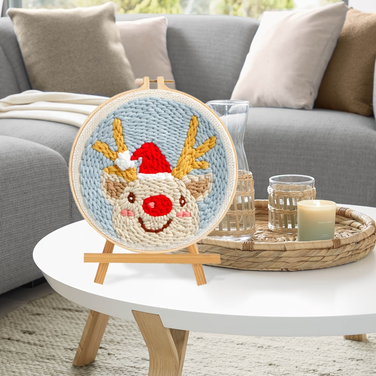 Christmas Elk Punch Needle Starter Kit DIY Gift Yarn Rug Punch Needle