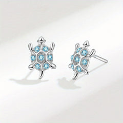 Sterling Silver Opal Turtle Stud Earrings Ocean Jewelry